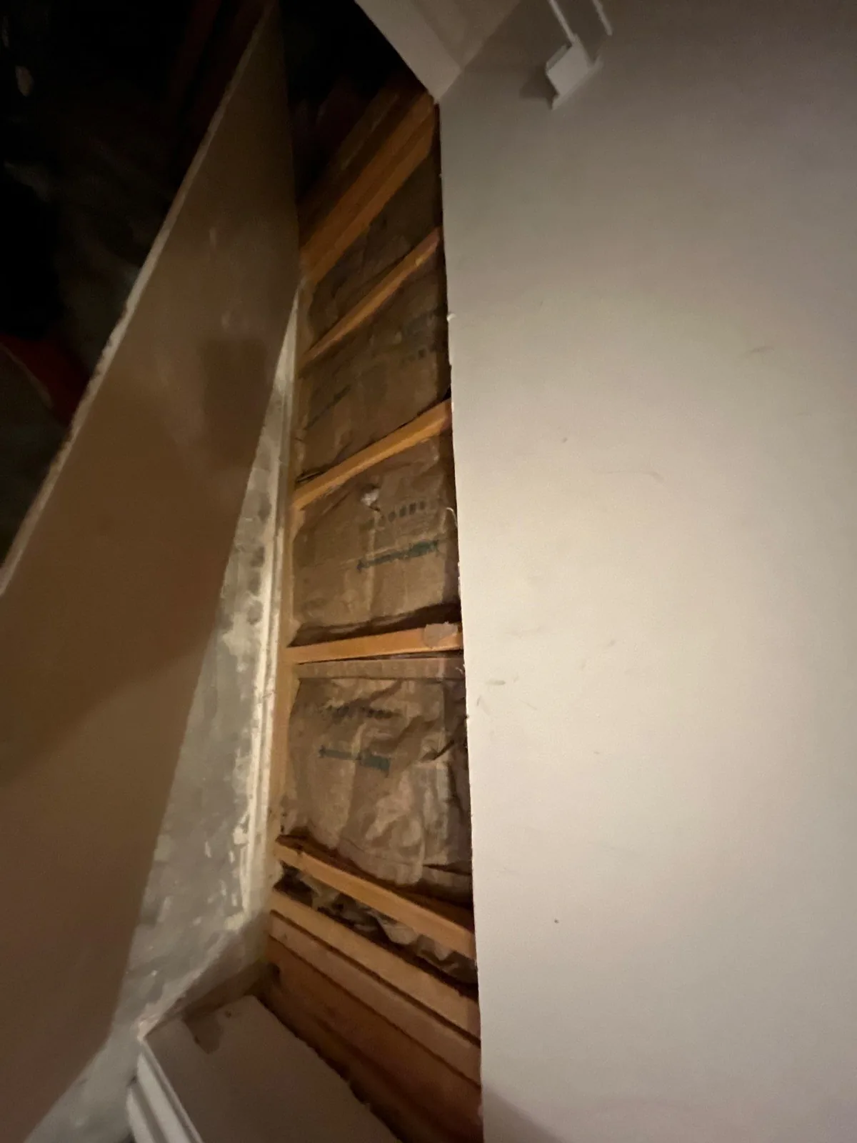 Wall under construction with visible insulation and wooden framework, part of a construction or restoration project — serving Dallas, GA.