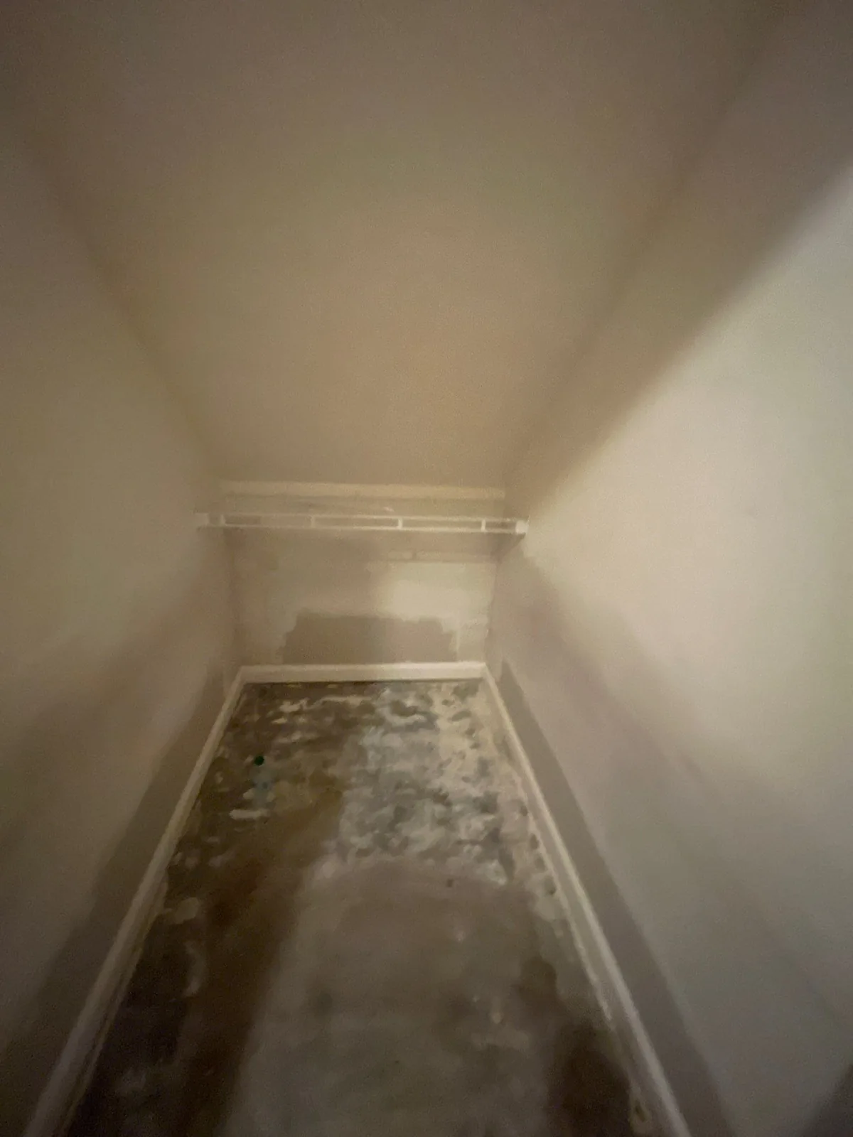 A small closet under construction with concrete floor, wire shelf, and unfinished drywall — serving Dallas, GA.