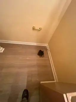 Room with newly installed flooring and a towel bar on the wall during remodeling — serving Dallas, GA.